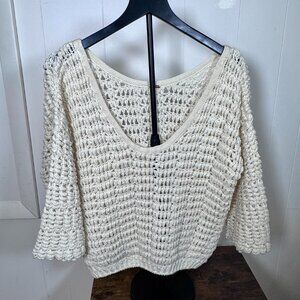 Free People Open Knit Chunky Sweater – Ivory, Women’s Small